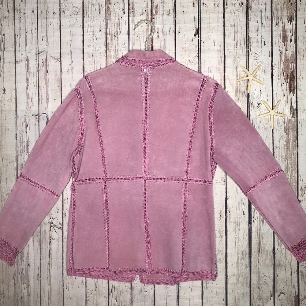 Pink Leather Button Down Jacket Size Medium - image 5